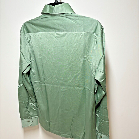 Vtg 70s Men’s Arnel Nylon Dress Shirt Long Sleeves Button Up Green Size M NWOT - Picture 2 of 7